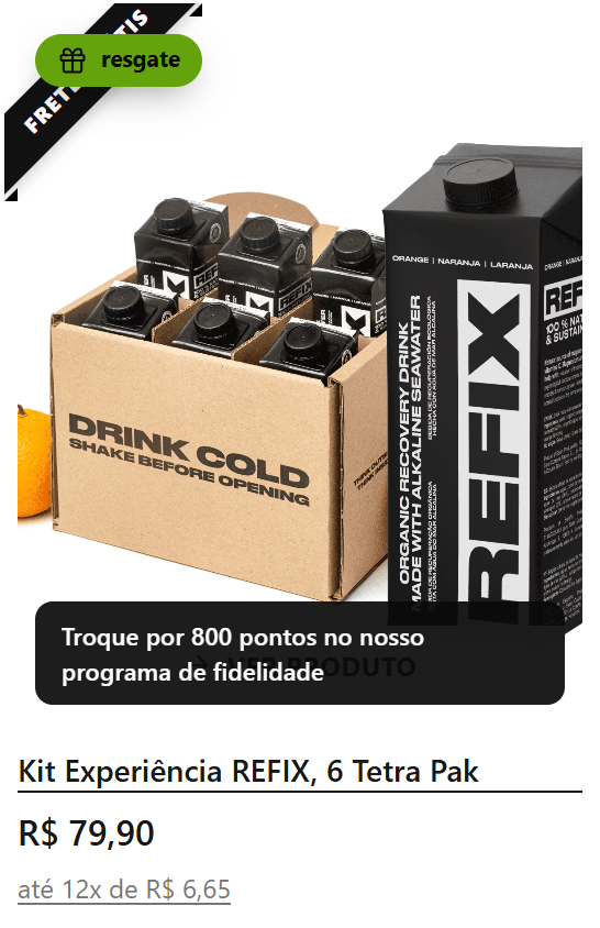 Card de produto com o selo de resgate por pontos